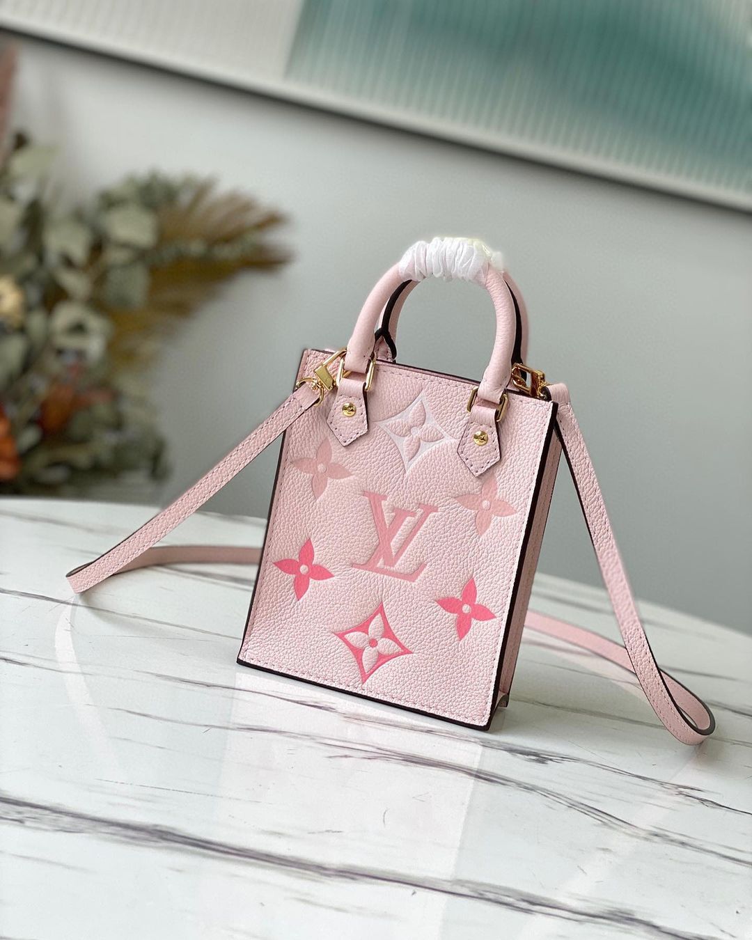 Louis Vuitton Crossbody Petit Sac Plat Pink Mini Hand Bag M81341 Monogram LV  New