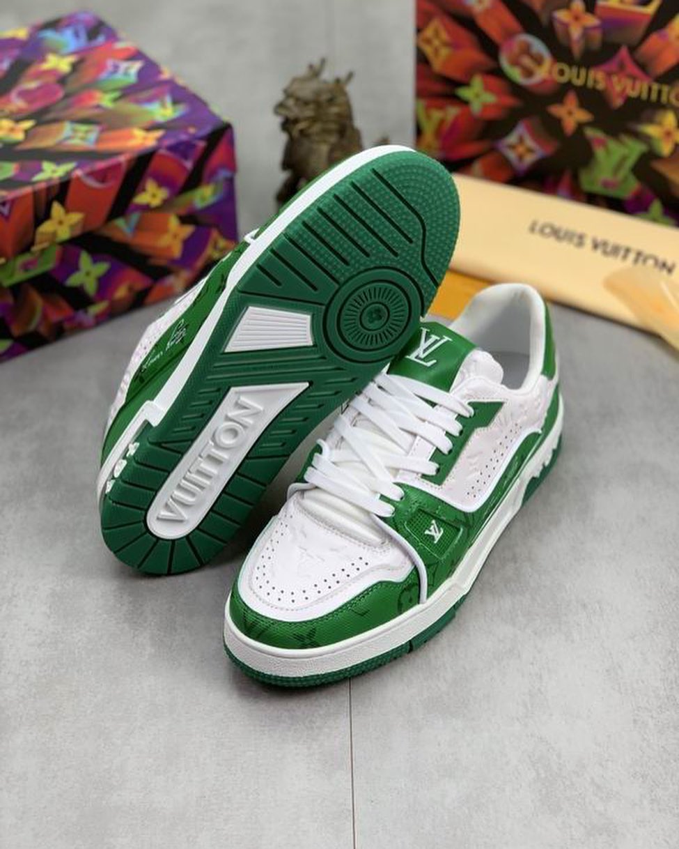Louis Vuitton Trainer Sneaker Strips White Green Men's Sneakers Shoes