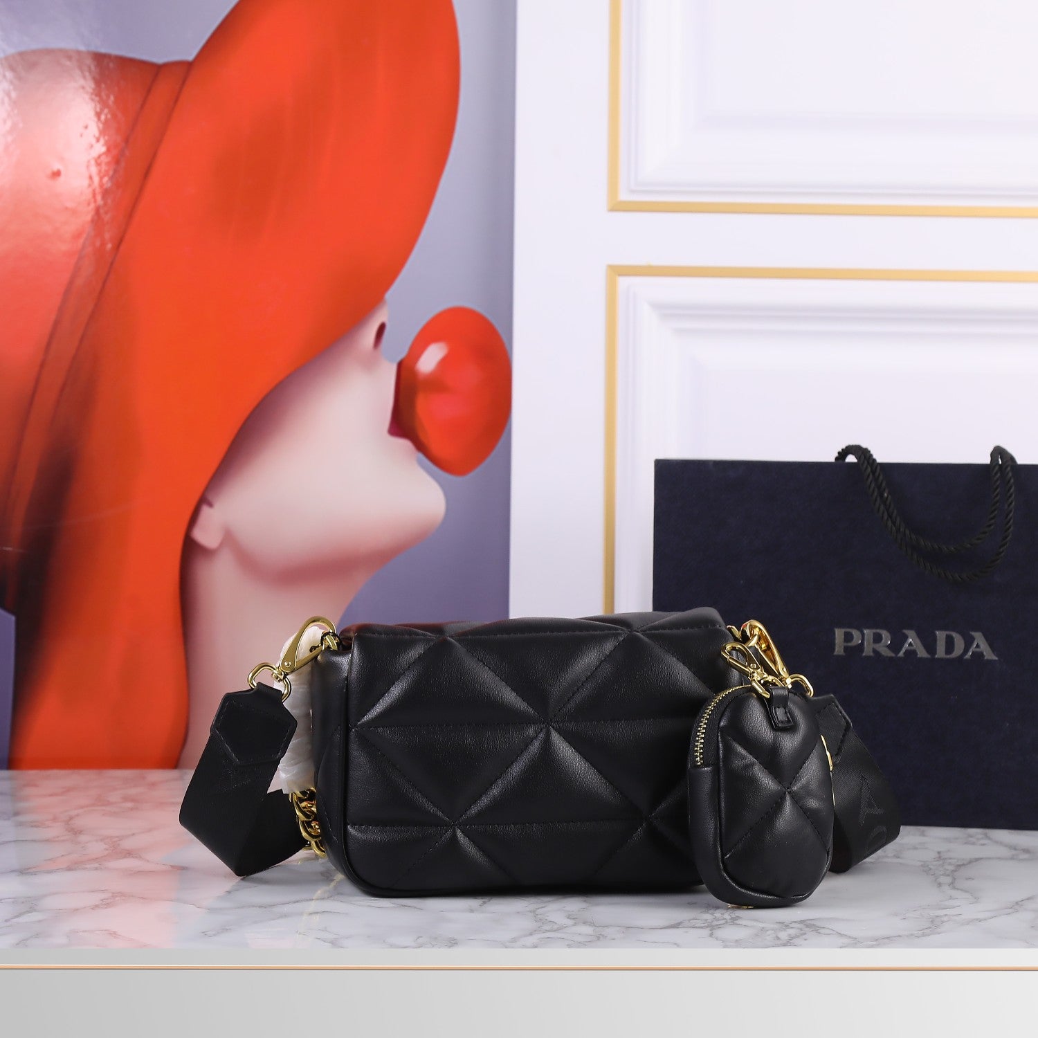 Prada System Nappa Patchwork Shoulder Bag, Women, Black