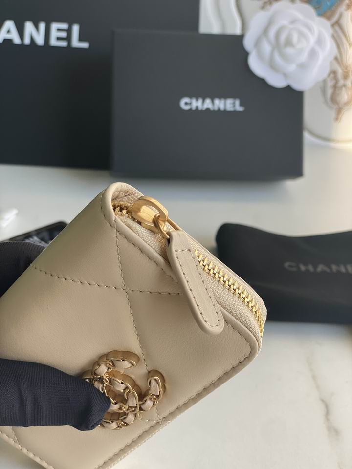 CHANEL Lambskin Quilted Chanel 19 Zip Around Coin Purse Wallet