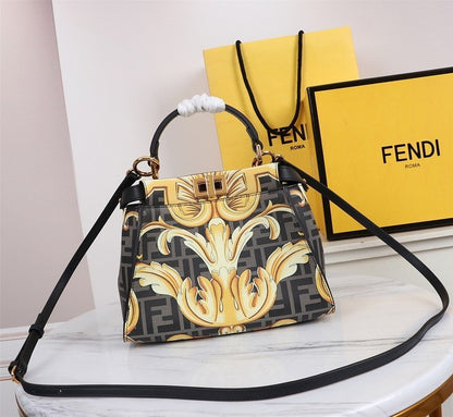 Versace Fendace Fendi Gold White Leather Baguette Shoulder Bag