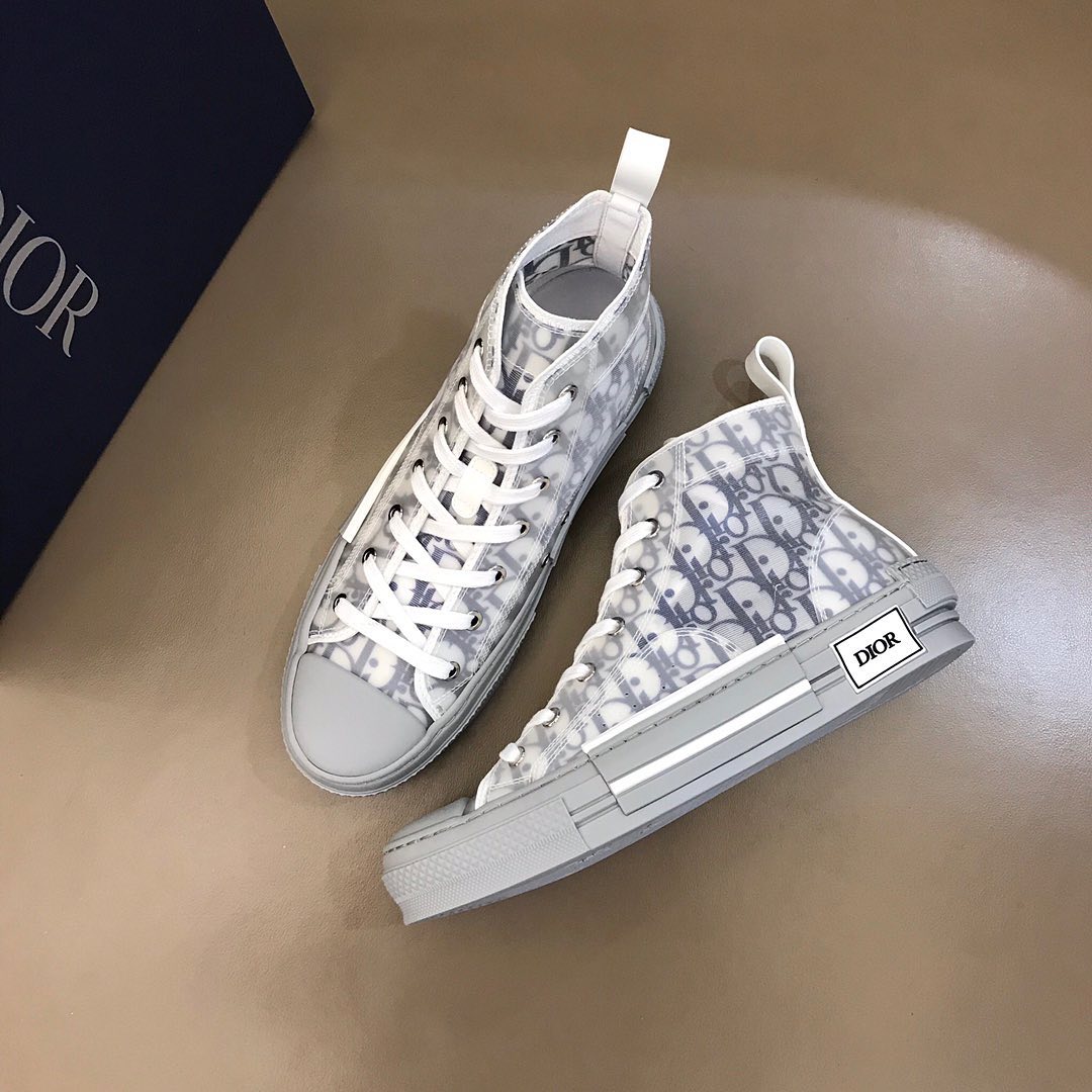 Dior B23 High-Top Sneakers (White & Navy Blue)