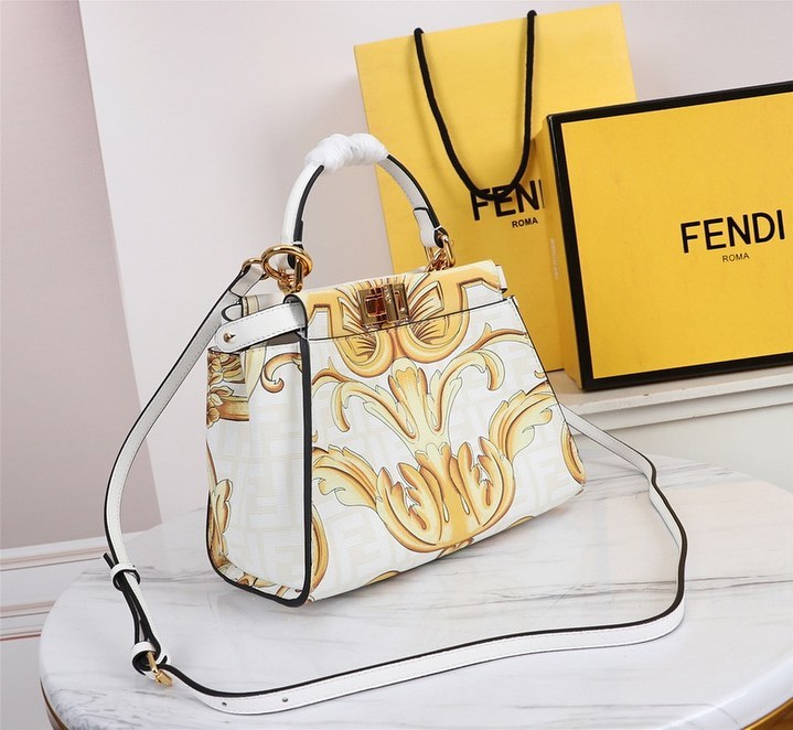 Fendi x Versace Fendace Gold Baroque White Mini Peekaboo Luxxe