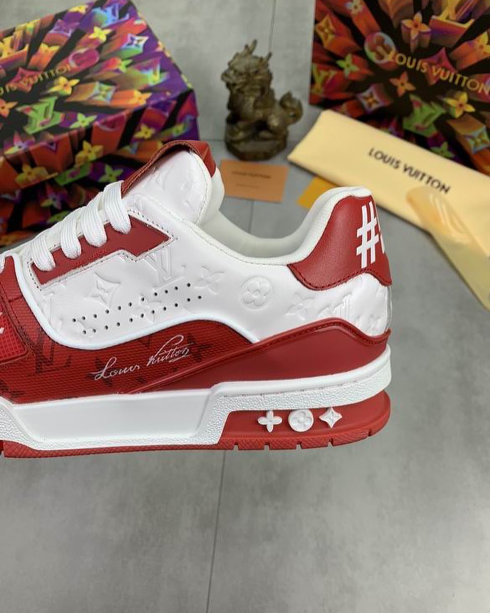 lv trainer sneaker red